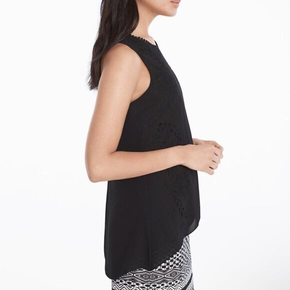 White House Black Market Black Embroidered Shell Sleeveless Top - Picture 4 of 8